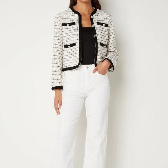 Maje Vitalo Straight Cream Tweed Jacket